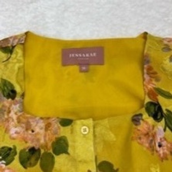 Jessakae Size XL Floral Maxi Dress Women's Sweetheart Neck Yellow Short Sleeve‎ - Picture 7 of 11